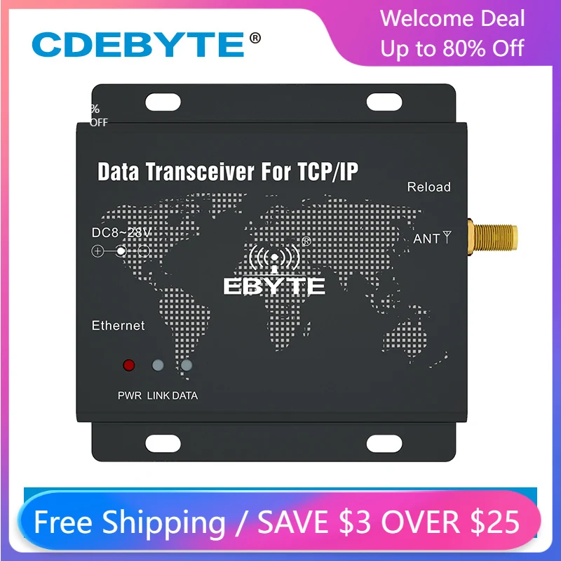 LoRa 915MHz 22dBm SX1268 Ethernet Wireless Modem E90-DTU(900SL22-ETH) Transparent Transmission Module
LoRa 915MHz 22dBm SX1268 Ethernet Wireless Modem E90-DTU(900SL22-ETH) Transparent Transmission Module