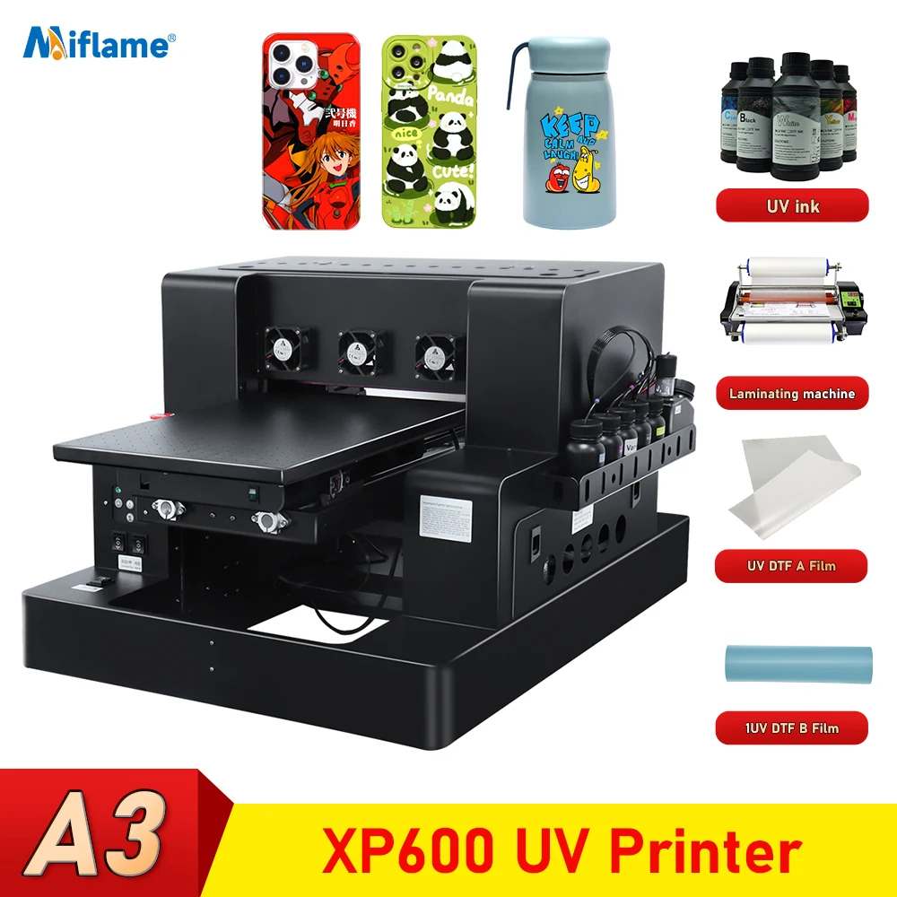 

Automatic XP600 UV Flatbed Printer with Rotary For Bottle Phone Case UV DTF Printer A3 UV Printer Metal UV DTF Printing Machine