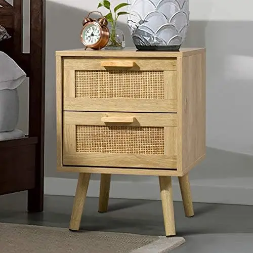 End Table, Side Table with 2 Hand Made Rattan Decorated Drawers, Wood Accent Table with Storage for Bedroom, Natural (Patented)
End Table, Side Table with 2 Hand Made Rattan Decorated Drawers, Wood Accent Table with Storage for Bedroom, Natural (Patented)