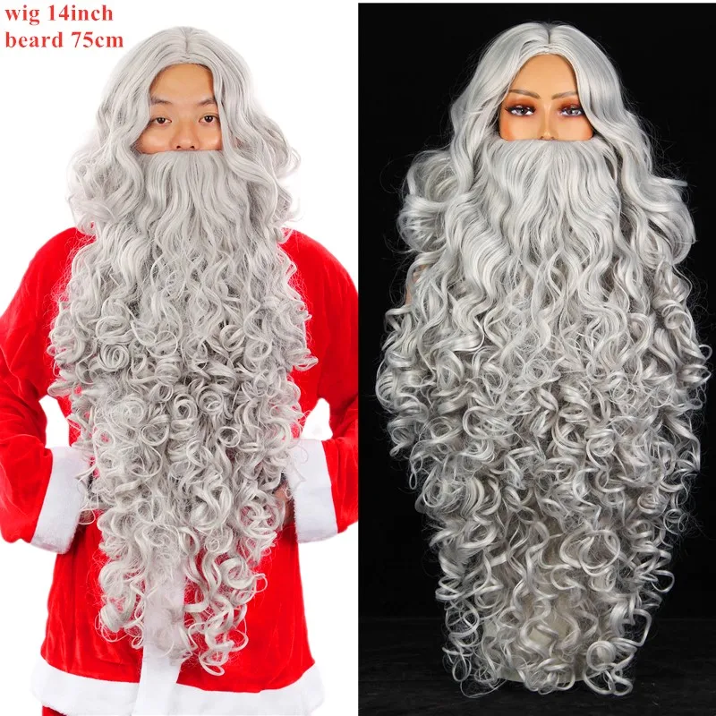 

Santa Claus Cosplay White Wig Beard Set Christmas Santa Role Plays Costume Halloween Performance Cosplay Party Decoration