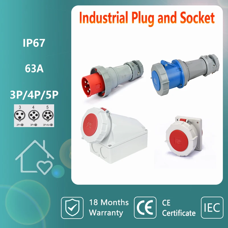 

Промышленная розетка и гнездо 3/4/5 полюс 63 А Ip67 настенная розетка крепление на панели водонепроницаемый соединитель 220 В 380 В 415 В