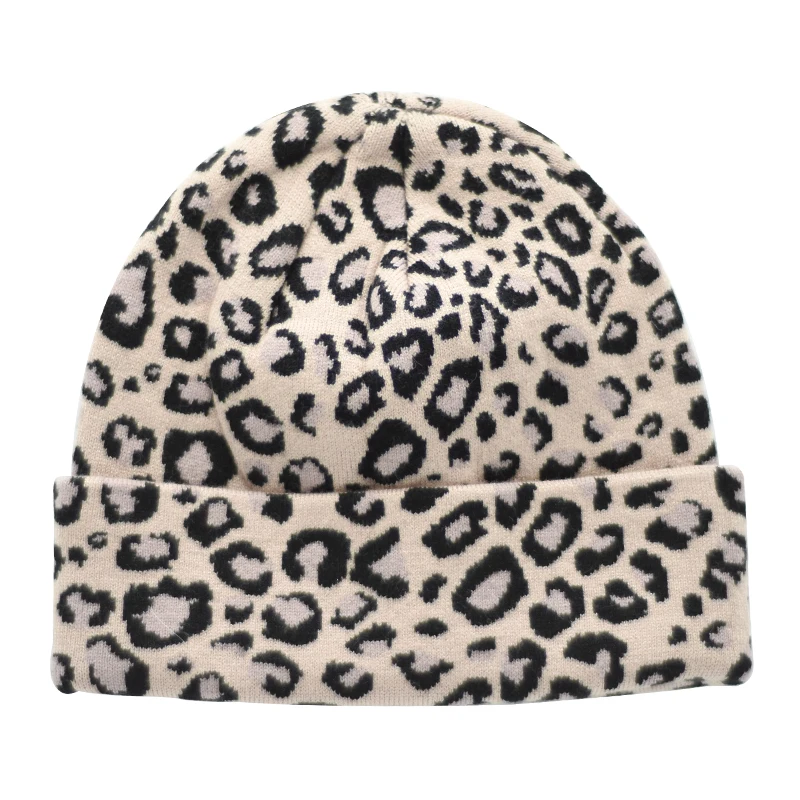 

Foliumphotiniae Leopard Jacquard Knitted Woolen Beanie Hat Vintage Thickened Windproof Warmth and Cold Protection