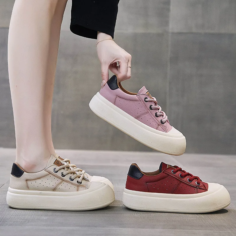 

BCEBYL 2023 New Fashion Vulcanized Shoes Breathable Hollow Out Sneakers Women's Flat Heels Thick Sole Zapatos De Mujer