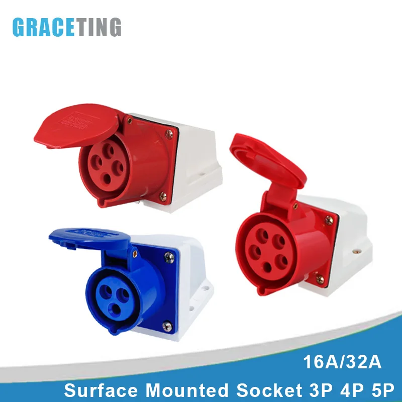 Industrial Socket Surface Mounted Female Connector 3Pin 4Pin 5Pin Electrical Connector 16A 32A IP44 Waterproof 220V 380V 415V
Industrial Socket Surface Mounted Female Connector 3Pin 4Pin 5Pin Electrical Connector 16A 32A IP44 Waterproof 220V 380V 415V