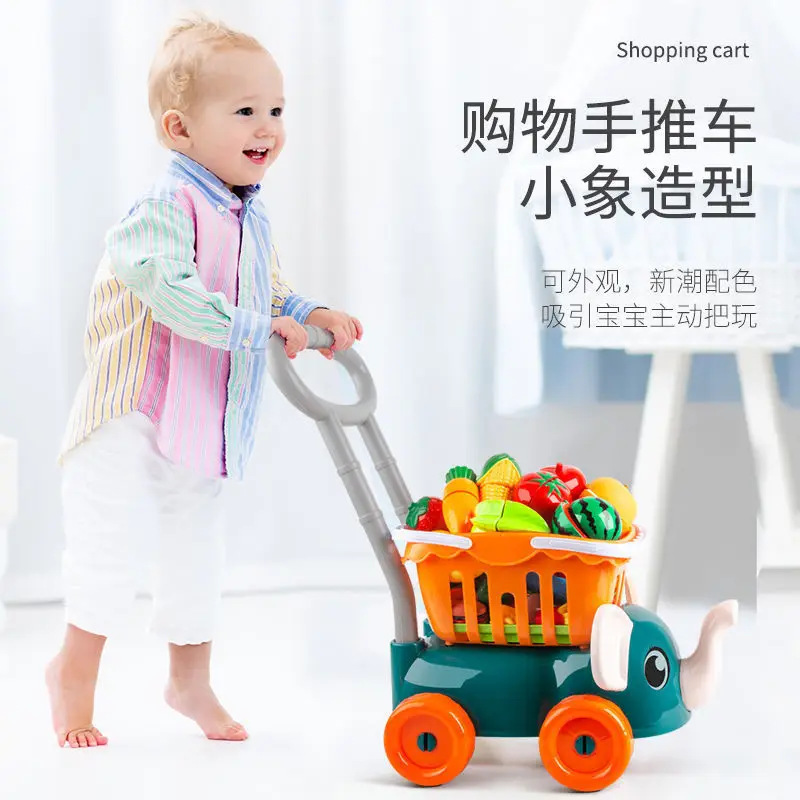 

Play House Simulation Fruits Kids Supermarket Shopping Groceries Removable Cart Trolley Toys for Girls Kitchen Pretend Baby Toy