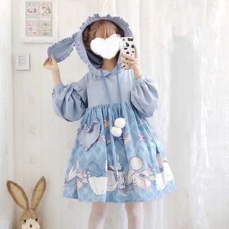 Blue Japanese Kawaii Girl Sweet Lolita Dress Cute Bowknot Rabbit Ears Gothic Loli Cosplay Dresses Robe
Blue Japanese Kawaii Girl Sweet Lolita Dress Cute Bowknot Rabbit Ears Gothic Loli Cosplay Dresses Robe