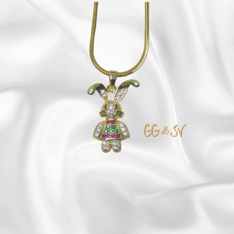 18K Gold Animal Rabbit Pendant Colorful Diamond Set Necklace Low Allergy Best Gift for Women
18K Gold Animal Rabbit Pendant Colorful Diamond Set Necklace Low Allergy Best Gift for Women