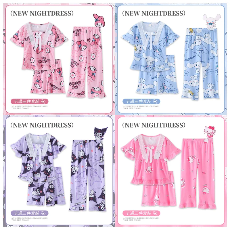 Anime Sanrios My Melody Cinnamoroll Hellokittys Cute Bow Pajama 3-piece Set Kawaii Summer Short Sleeved Top Shorts Home Wear
Anime Sanrios My Melody Cinnamoroll Hellokittys Cute Bow Pajama 3-piece Set Kawaii Summer Short Sleeved Top Shorts Home Wear