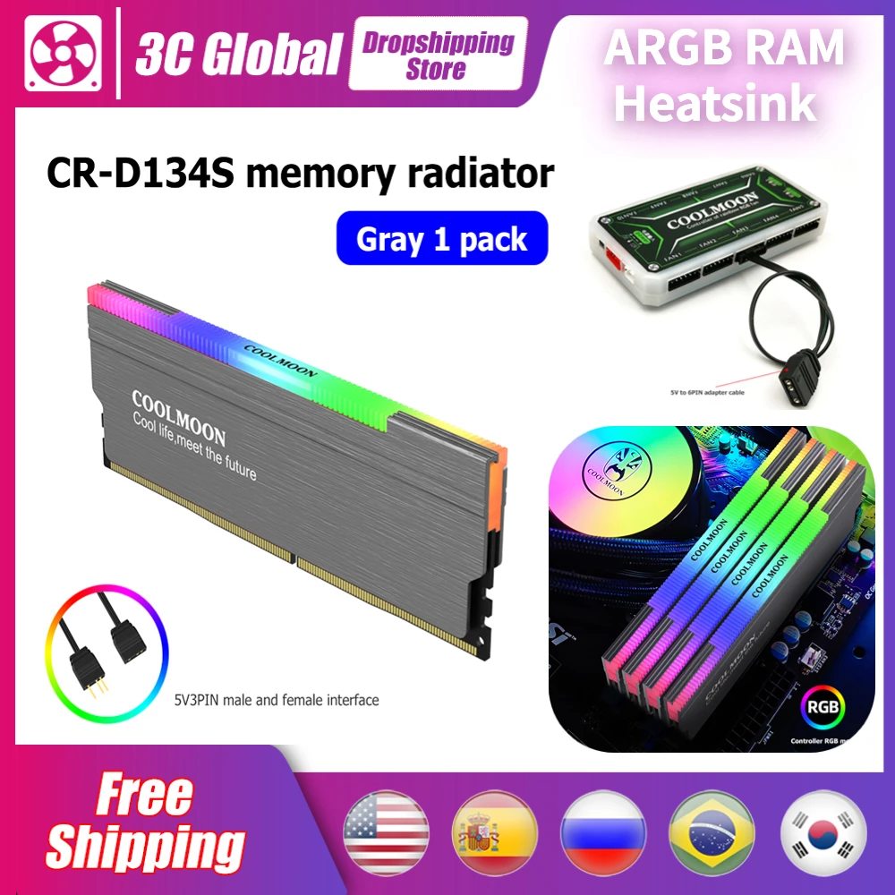 COOLMOON ARGB RAM Heatsink Aluminum Alloy Radiator 5V3PIN Memory Cooling Heat Spreader Processador For Computer Cooler Accessory
COOLMOON ARGB RAM Heatsink Aluminum Alloy Radiator 5V3PIN Memory Cooling Heat Spreader Processador For Computer Cooler Accessory