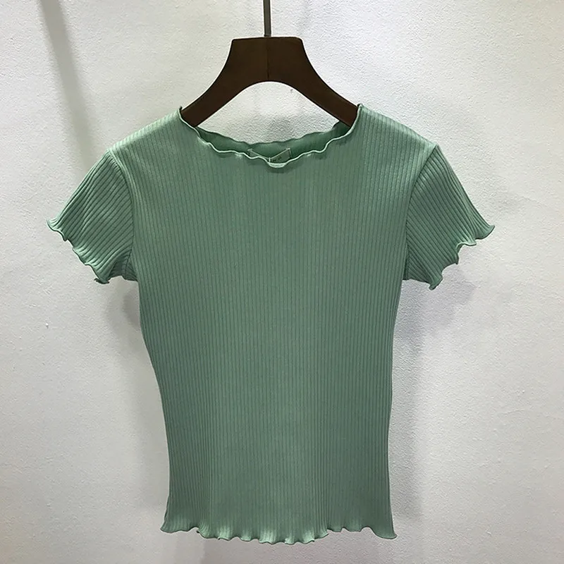 Tees Women Ruffled Shirt Trimmings Ribbed Crop Tops Solid Fashion Short Sleeve Soft And Stretchy Short T-shirt Female Crop Tops
Tees Women Ruffled Shirt Trimmings Ribbed Crop Tops Solid Fashion Short Sleeve Soft And Stretchy Short T-shirt Female Crop Tops