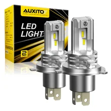 AUXITO-H4 팬리스 LED CSP 헤드라이트 전구, 자동차 오토바이용 9003 LED Hi/Lo 하이/로우 빔 헤드램프 자동 헤드 램프 12V 12000Lm