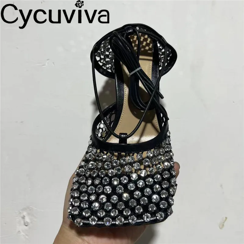 Designer Brand Rhinestone Net Sandals Women Sexy Crystal Shoes Ankle Lace UP Party Wedding Shoes Shinny Black High Heels Sandals
Designer Brand Rhinestone Net Sandals Women Sexy Crystal Shoes Ankle Lace UP Party Wedding Shoes Shinny Black High Heels Sandals