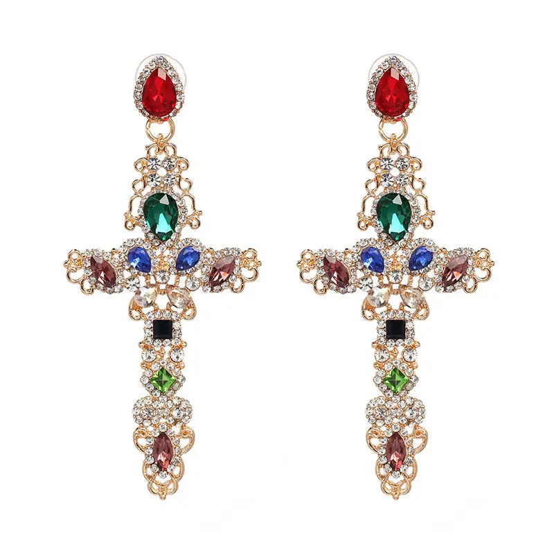 

Delicate Cross Earrings for Women 2022 New Drop Earrings Female Color Rhinestones Dangle Earrings Fashion Jewelry Luxury Eardrop