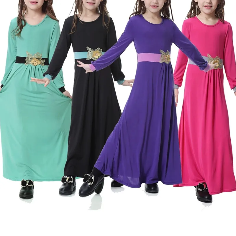 Muslim Islamic Girls Long Sleeves Applique Crewneck Children Patchwork Ankle Length Maxi Dress Abaya 2022
Muslim Islamic Girls Long Sleeves Applique Crewneck Children Patchwork Ankle Length Maxi Dress Abaya 2022