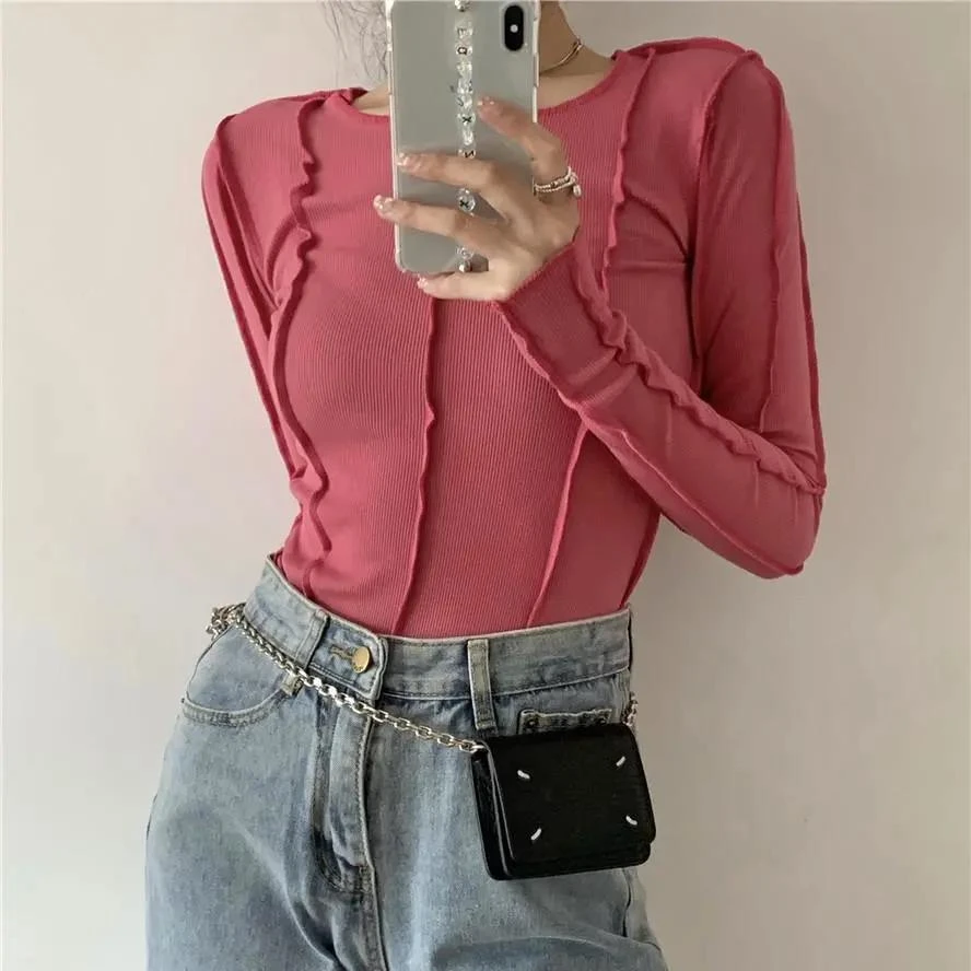 Women's Long-sleeved T-shirt Spring Solid Color O-neck Elegant Bright Line Decoration Casual Soft High-quality Pink Y2k T-shirt
Women's Long-sleeved T-shirt Spring Solid Color O-neck Elegant Bright Line Decoration Casual Soft High-quality Pink Y2k T-shirt
