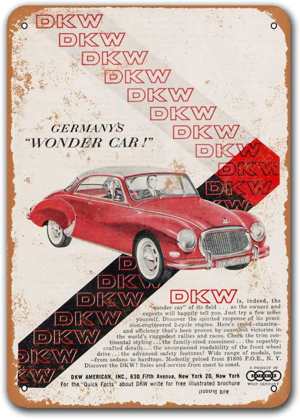 1959 DKW жестяная фотография автомобиля, плакат, фотография, ресторан, игровая комната, Настенный декор 8x12 дюймов
1959 DKW жестяная фотография автомобиля, плакат, фотография, ресторан, игровая комната, Настенный декор 8x12 дюймов
