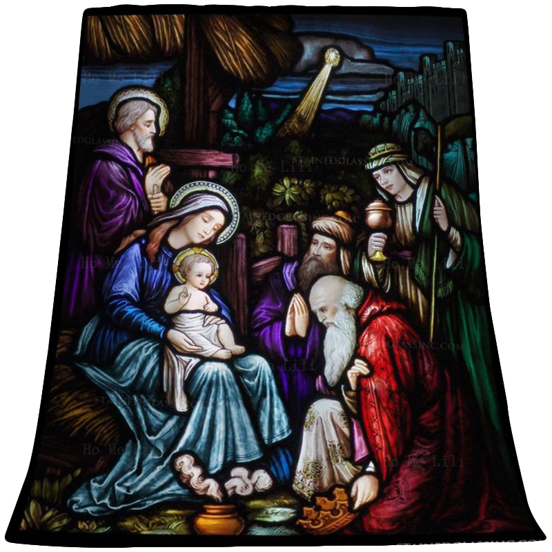 

Adoration Of The Magi Stained Glass Nativity Jesus Sacred Heart Religious Aesthetic Flannel Blanket By Ho Me Lili Fit For Office