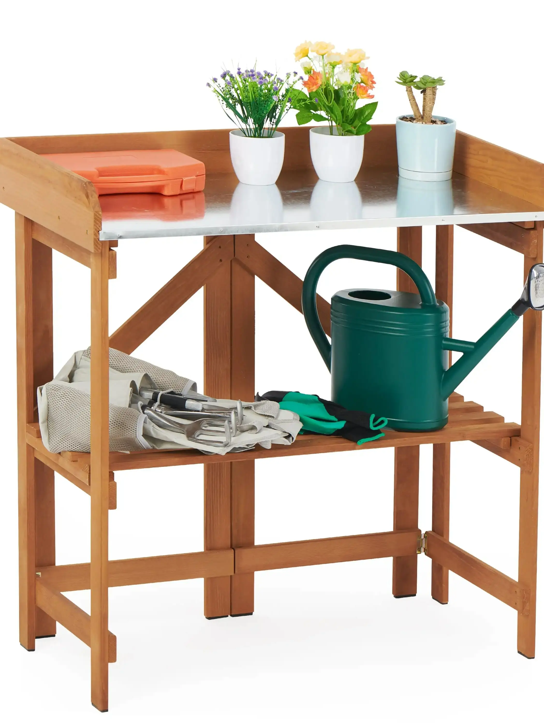 Foldable Potting Bench W/ Matel Top, Tool-Free Wood Garden Work Station Table W/ Storage Shelf, Brown
Foldable Potting Bench W/ Matel Top, Tool-Free Wood Garden Work Station Table W/ Storage Shelf, Brown