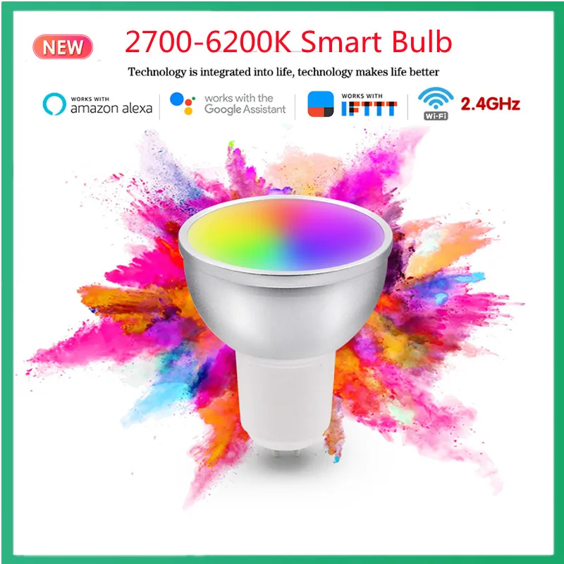 GU10 Spotlight WiFi Smart Light Bulb 5w RGB+CW 2700-6500K Smart Bulb App Remote Control RGB Light Lamp For Alexa Google Home
GU10 Spotlight WiFi Smart Light Bulb 5w RGB+CW 2700-6500K Smart Bulb App Remote Control RGB Light Lamp For Alexa Google Home