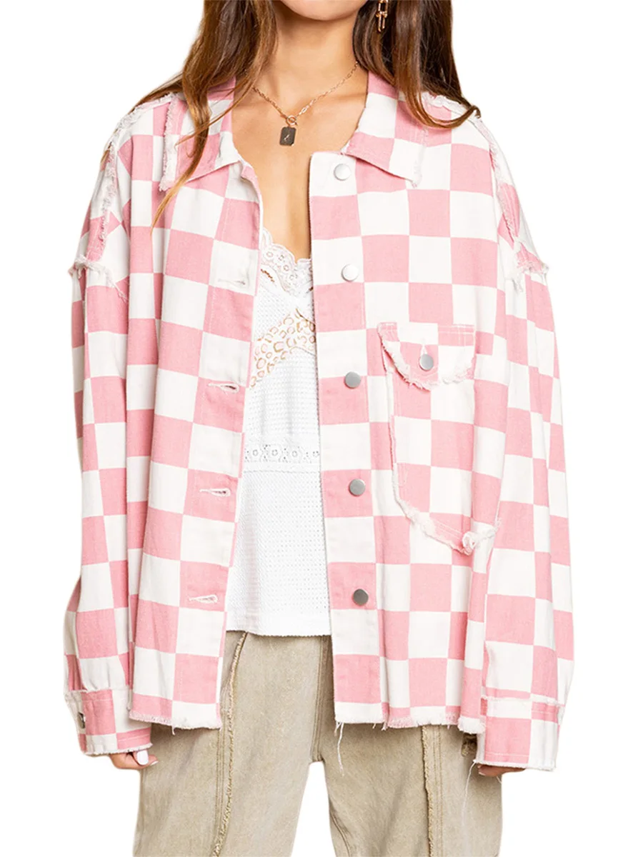 Women s Long Sleeve Plaid Shirts Flannel Lapel Button Down Closure Chest Pockets Broken Tassels Jacket Coat 
Women s Long Sleeve Plaid Shirts Flannel Lapel Button Down Closure Chest Pockets Broken Tassels Jacket Coat