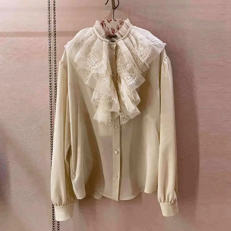 Designer Spring New Lace Stand Collar Chiffon Ruffled Mesh Stand Collar Retro Court Style Shirt 2022 Women Fashion Vestido
Designer Spring New Lace Stand Collar Chiffon Ruffled Mesh Stand Collar Retro Court Style Shirt 2022 Women Fashion Vestido