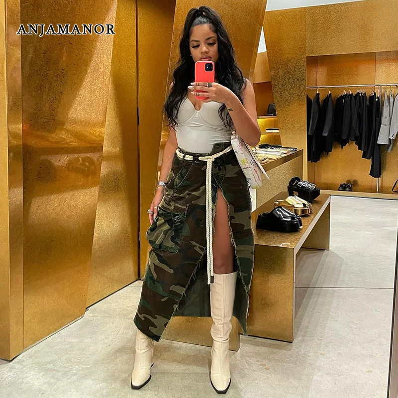 ANJAMANOR Street Style Army Green Camouflage Cargo Skirts for Women Sexy Fashion Pocket Slit Asymmetrical Long Skirt D85-DI41
ANJAMANOR Street Style Army Green Camouflage Cargo Skirts for Women Sexy Fashion Pocket Slit Asymmetrical Long Skirt D85-DI41