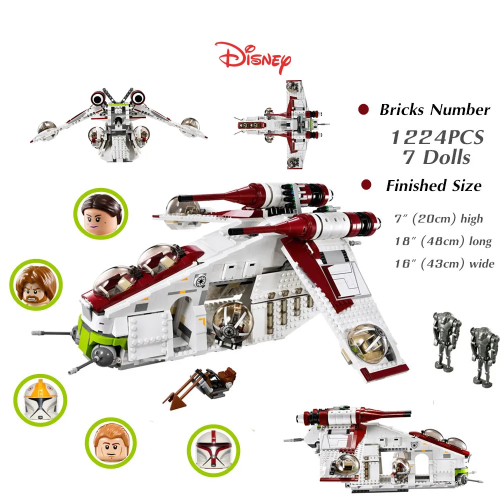 Disney 1224PCS Republic Gunship Droid Stars Fighter Space Wars Aircraft Model FIT 75021 Building Blocks Bricks Toys Gifts Kid
Disney 1224PCS Republic Gunship Droid Stars Fighter Space Wars Aircraft Model FIT 75021 Building Blocks Bricks Toys Gifts Kid