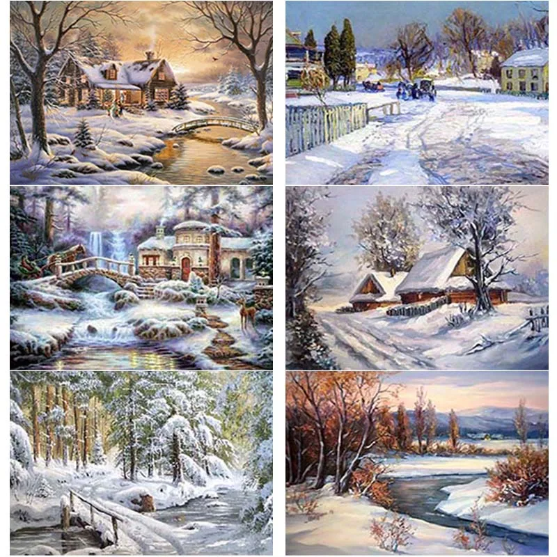 

5D DIY Diamond Painting Snow Scene Diamond Embroidery Scenery Cross Stitch Rhinestones Full Round Drill Crafts Home Decor