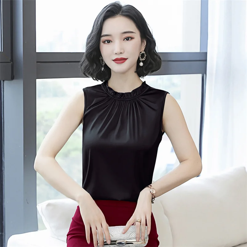 Summer Sleeveless T- Shirts Women Solid Satin Tank Tops Female Stand Collar Streetwear Vest Ladies Classic Roupas femininas
Summer Sleeveless T- Shirts Women Solid Satin Tank Tops Female Stand Collar Streetwear Vest Ladies Classic Roupas femininas