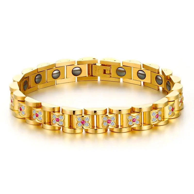 Gold color female bracelet for couples with hematite and colourful cubic zirconia
Gold color female bracelet for couples with hematite and colourful cubic zirconia
