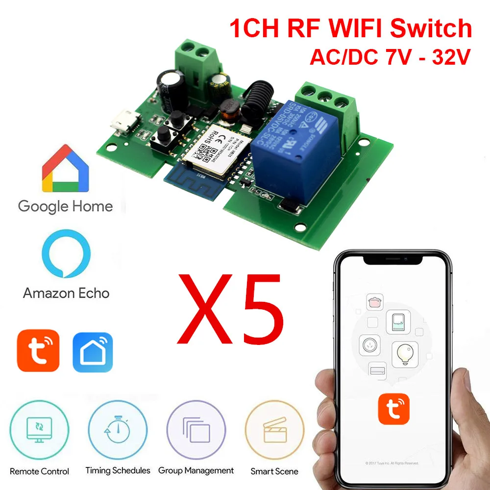 5PCS 7-32V 10A Tuya DIY Home Smart Remote Control Wireless Wifi Switch Module Breaker 433MHz RF Support Alice Voice Control
5PCS 7-32V 10A Tuya DIY Home Smart Remote Control Wireless Wifi Switch Module Breaker 433MHz RF Support Alice Voice Control
