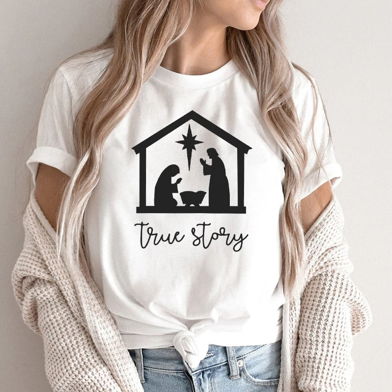 Женская футболка с изображением истинных историй Рождества, модные топы, Рождественская футболка с изображением рождественского Рождеств... 
Женская футболка с изображением истинных историй Рождества, модные топы, Рождественская футболка с изображением рождественского Рождеств...