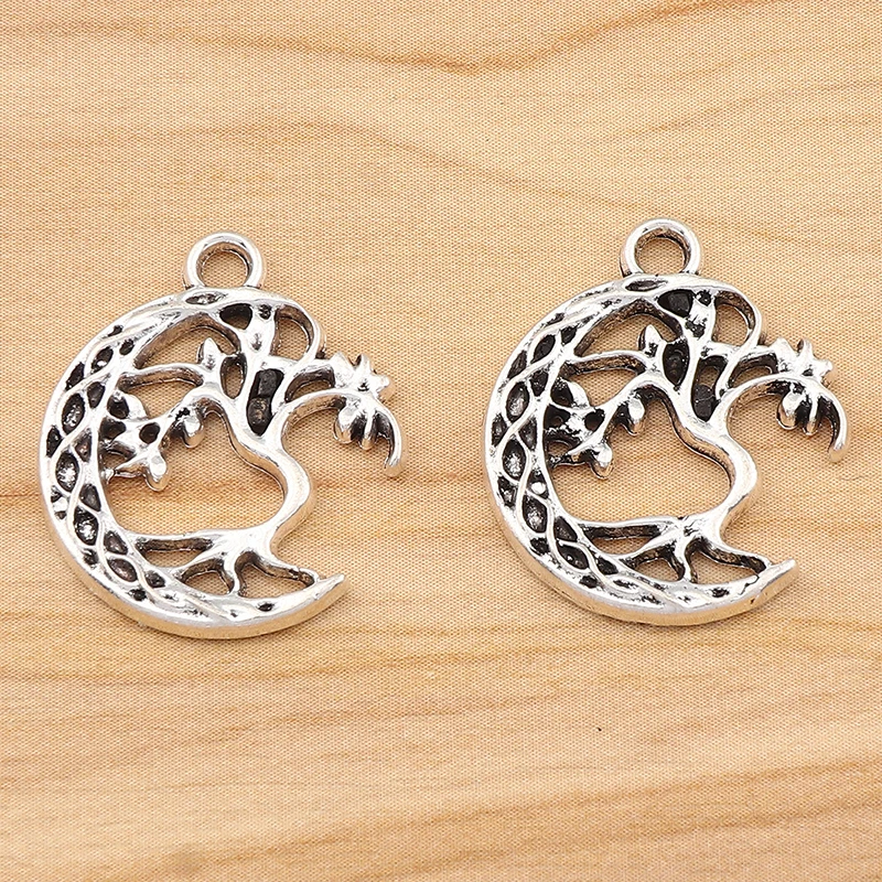 

15 Pieces Tibetan Silver Crescent Moon Tree Charms Pendants For DIY Necklace Bracelet Earring Jewelry Making Finding Accessories