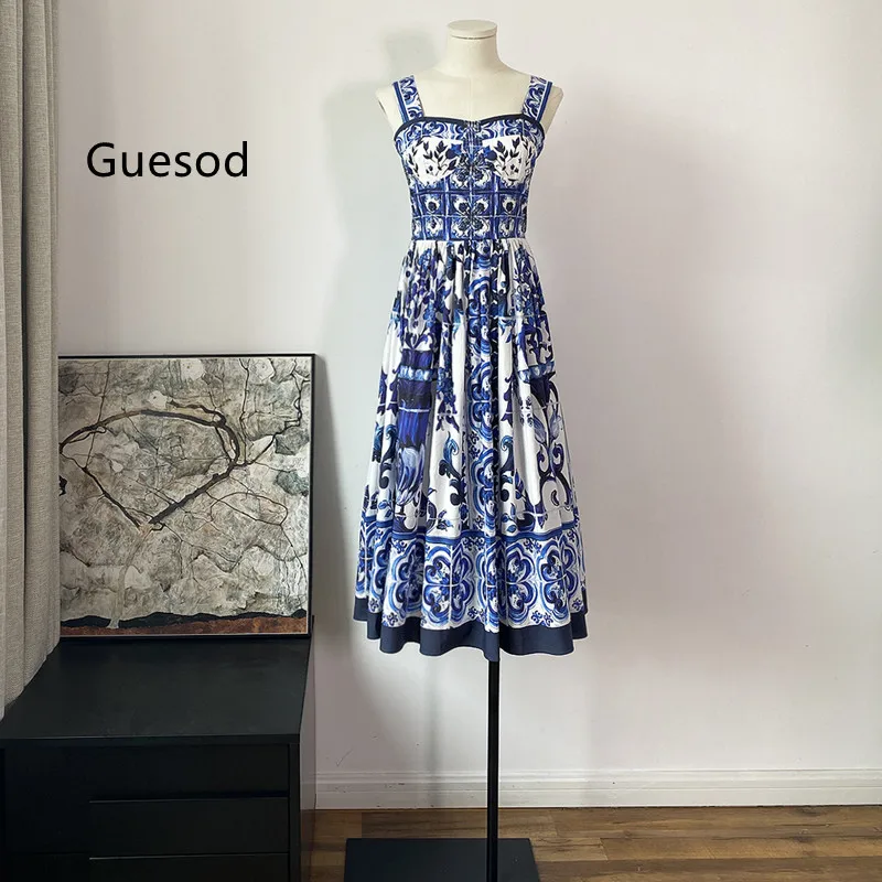 Guesod Women Cotton Dress Spaghetti Strap Dress Porcelain Print Fancy Poplin 2022 Summer Ceramic Print Sleeveless New Arrive
Guesod Women Cotton Dress Spaghetti Strap Dress Porcelain Print Fancy Poplin 2022 Summer Ceramic Print Sleeveless New Arrive