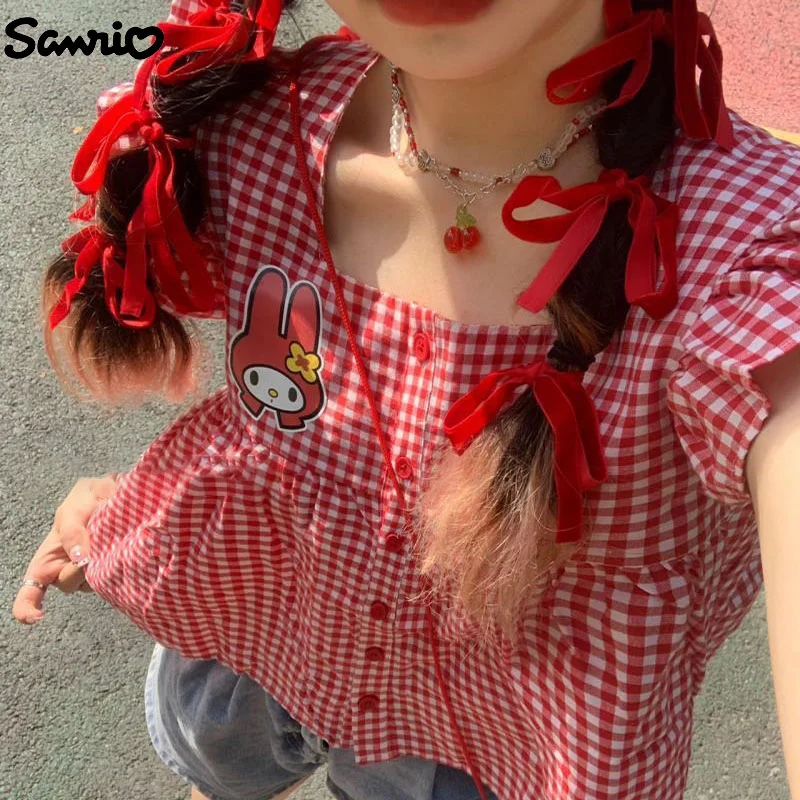 Sanrio My Melody Short Sleeve Loose Plaid Little Fly Sleeve Summer Women Fashion Cartoon Kawaii Sweet Fresh Square Collar Top
Sanrio My Melody Short Sleeve Loose Plaid Little Fly Sleeve Summer Women Fashion Cartoon Kawaii Sweet Fresh Square Collar Top