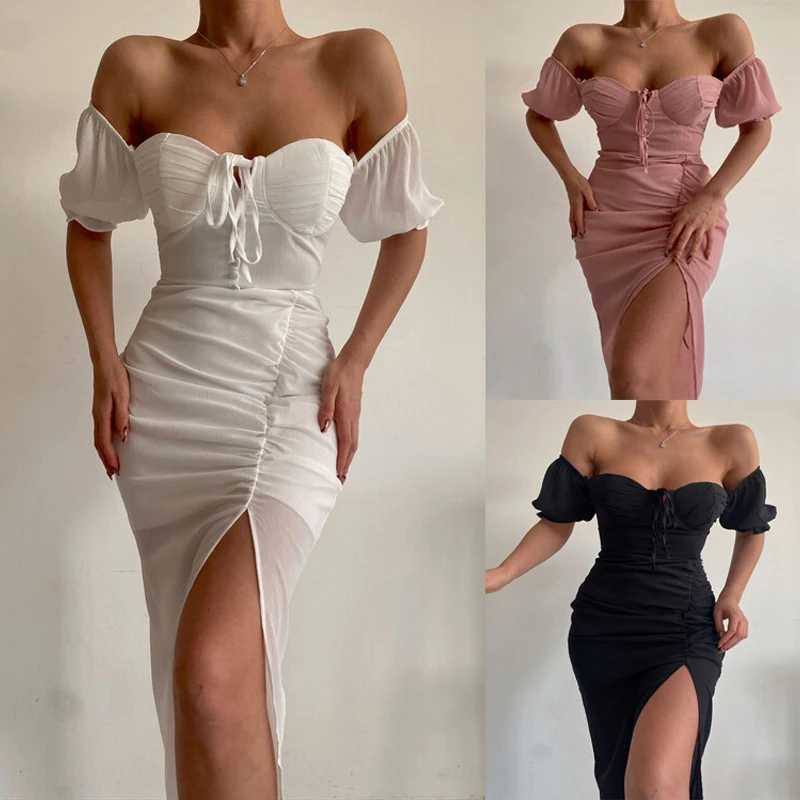 Off Shoulder Short Sleeve Solid Women Night Club Party Dresses High Split Elegant Ladies Bodycon Casual Sexy Dress Clothes
Off Shoulder Short Sleeve Solid Women Night Club Party Dresses High Split Elegant Ladies Bodycon Casual Sexy Dress Clothes
