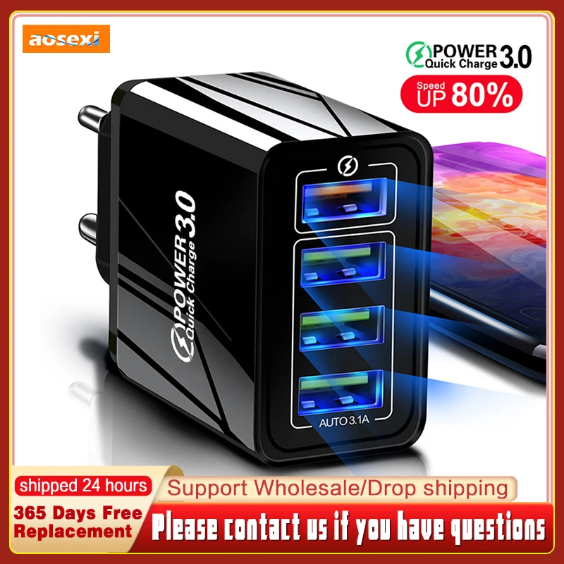 Aosexi 4 Ports EU/US/UK/AU Plug USB Fast Charger Quick Charge 3.0 48W Wall Mobile Phone Tablet Chargers Fast Charging For iPhone
Aosexi 4 Ports EU/US/UK/AU Plug USB Fast Charger Quick Charge 3.0 48W Wall Mobile Phone Tablet Chargers Fast Charging For iPhone