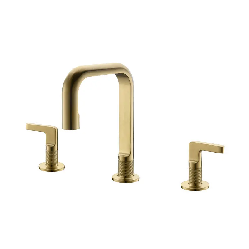 Brushed Gold Bathtub Faucets 3 Hole Brass Bathroom Faucets 
Brushed Gold Bathtub Faucets 3 Hole Brass Bathroom Faucets
