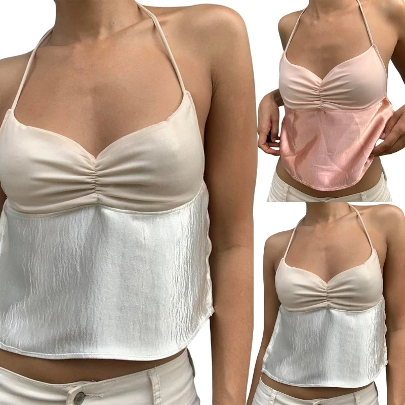 Women Sexy Tie Up Backless Strappy Camisole Crop Top Solid Color Sleeveless Halter V-Neck Ruched Chest Bandeau Blouses 10CE
Women Sexy Tie Up Backless Strappy Camisole Crop Top Solid Color Sleeveless Halter V-Neck Ruched Chest Bandeau Blouses 10CE