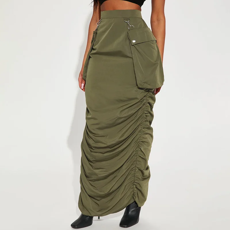 WUHE Pocket Side Ruched Up Slim Zipper Back Slit Hem Maxi Long Cargo Safari Style Skirt 2023 Women Fashion New Green Skirts
WUHE Pocket Side Ruched Up Slim Zipper Back Slit Hem Maxi Long Cargo Safari Style Skirt 2023 Women Fashion New Green Skirts