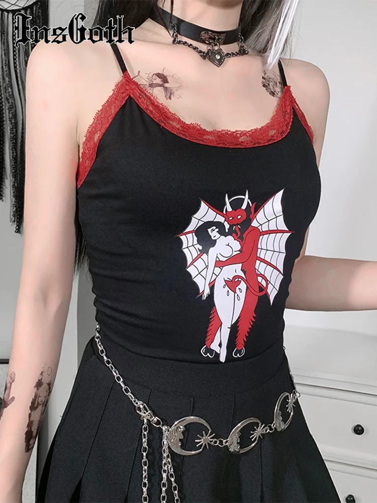 InsGoth Grunge Devil Print Black Camisole Gothic Harajuku Sexy V Neck Camis Vintage Lace Trim Skinny Summer Tops Dark Goth Camis
InsGoth Grunge Devil Print Black Camisole Gothic Harajuku Sexy V Neck Camis Vintage Lace Trim Skinny Summer Tops Dark Goth Camis