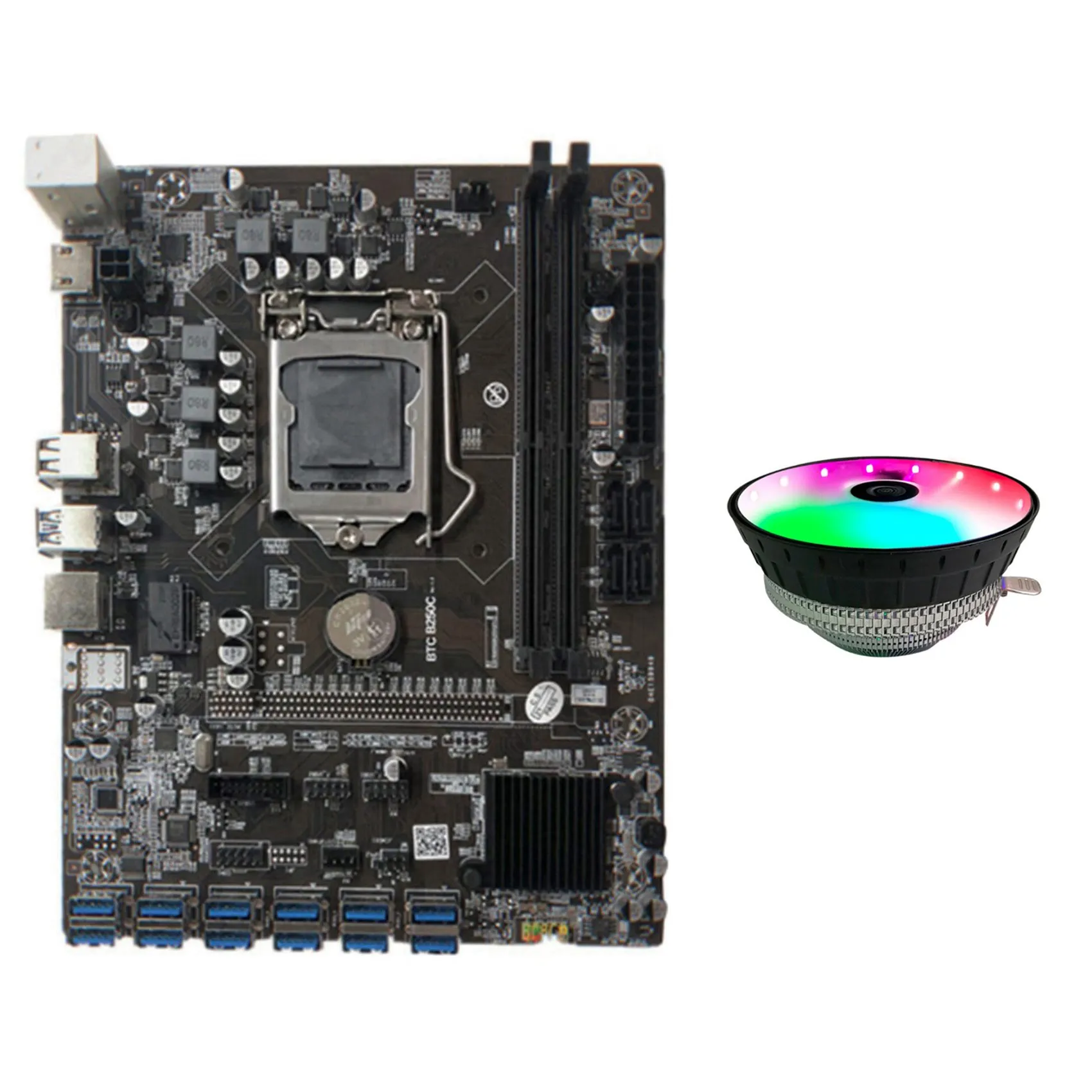 BTC B250C Mining Motherboard with RGB CPU Cooling Fan 12 PCIE to USB3.0 Graphics Card Slot LGA1151 Supports DDR4 for BTC
BTC B250C Mining Motherboard with RGB CPU Cooling Fan 12 PCIE to USB3.0 Graphics Card Slot LGA1151 Supports DDR4 for BTC