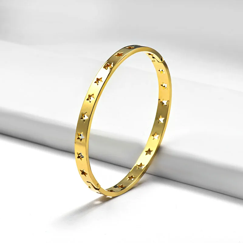 Stainless Steel Hollow Star Cuff Fashion Bangles For Men Women OL Jewelry Gold Plated Love Charm Bracelets pulsera
Stainless Steel Hollow Star Cuff Fashion Bangles For Men Women OL Jewelry Gold Plated Love Charm Bracelets pulsera