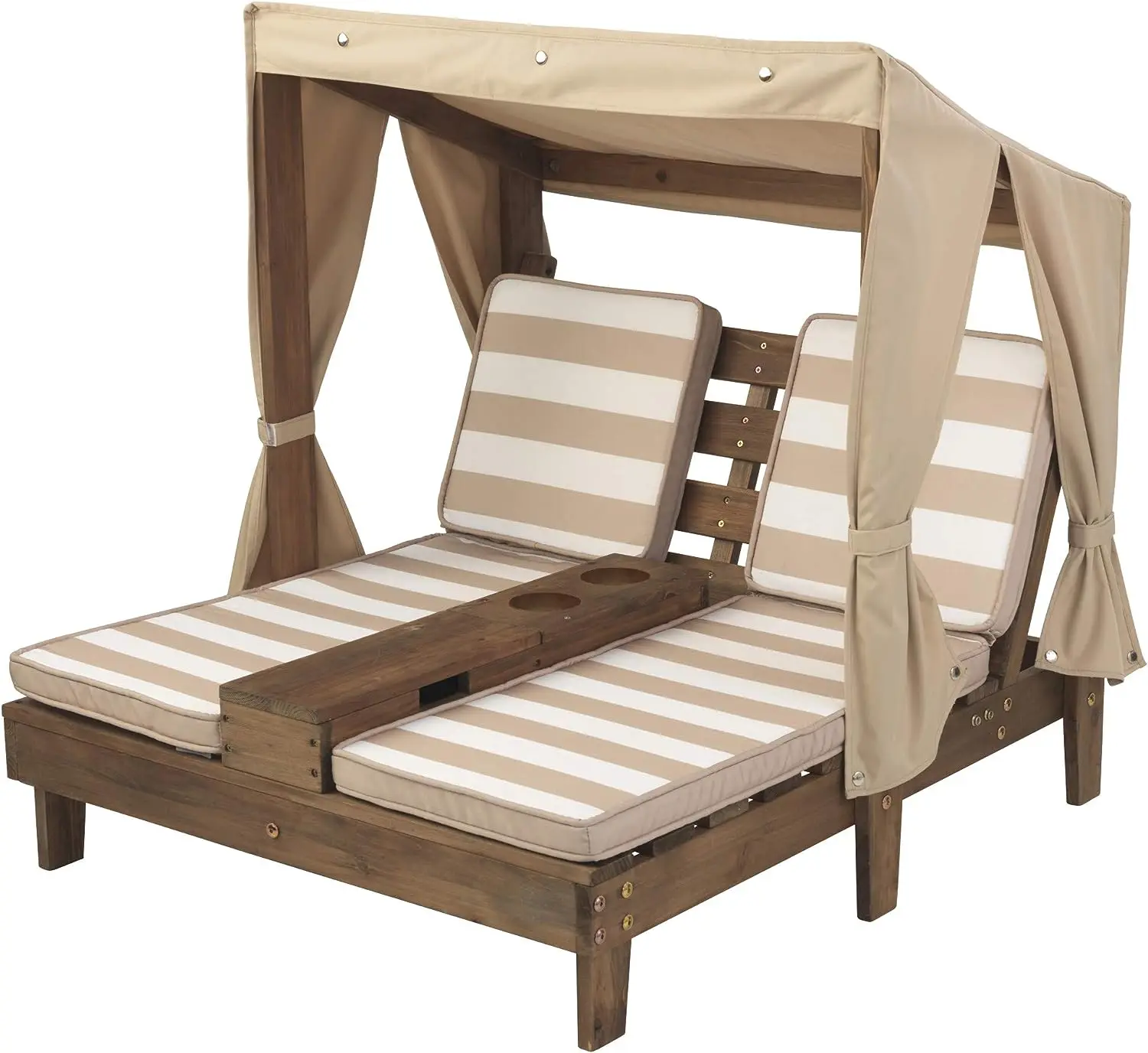 Wooden Outdoor Double Chaise Lounge with Cup Holders, Furniture for Kids or Pets, Espresso with Oatmeal and White Striped Fabri
Wooden Outdoor Double Chaise Lounge with Cup Holders, Furniture for Kids or Pets, Espresso with Oatmeal and White Striped Fabri
