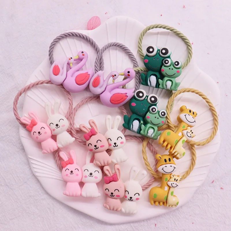 

8Pcs Hot-Seller Cartoon Animal Swan Frog Giraffe Rabbit Hair Band For Children Cute Children's Elastic Band For Girl Scrunchies