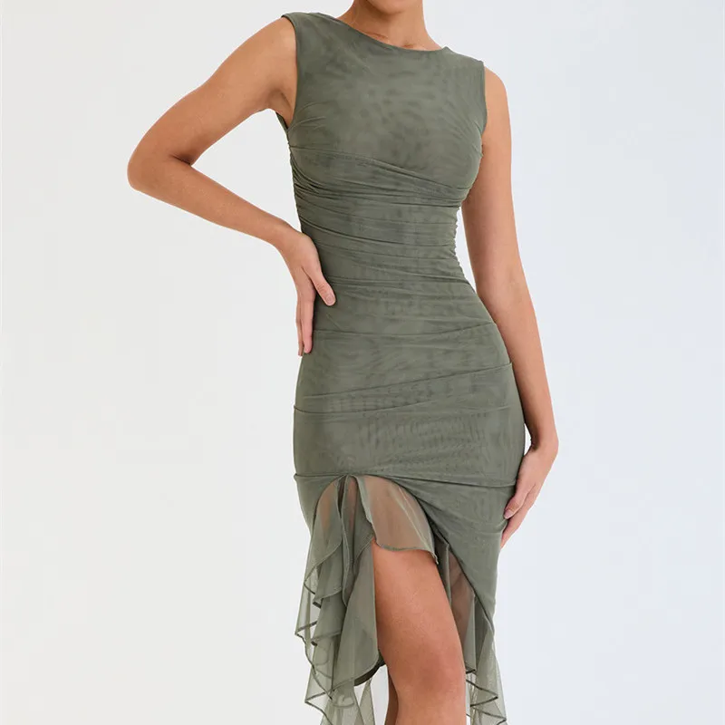 Women Ruffle Ruched Mini Dress Sleeveless Open Back Bodycon Mesh Ruffled Tassels Dress Y2K Irregular Hem Party Dress Streetwear
Women Ruffle Ruched Mini Dress Sleeveless Open Back Bodycon Mesh Ruffled Tassels Dress Y2K Irregular Hem Party Dress Streetwear
