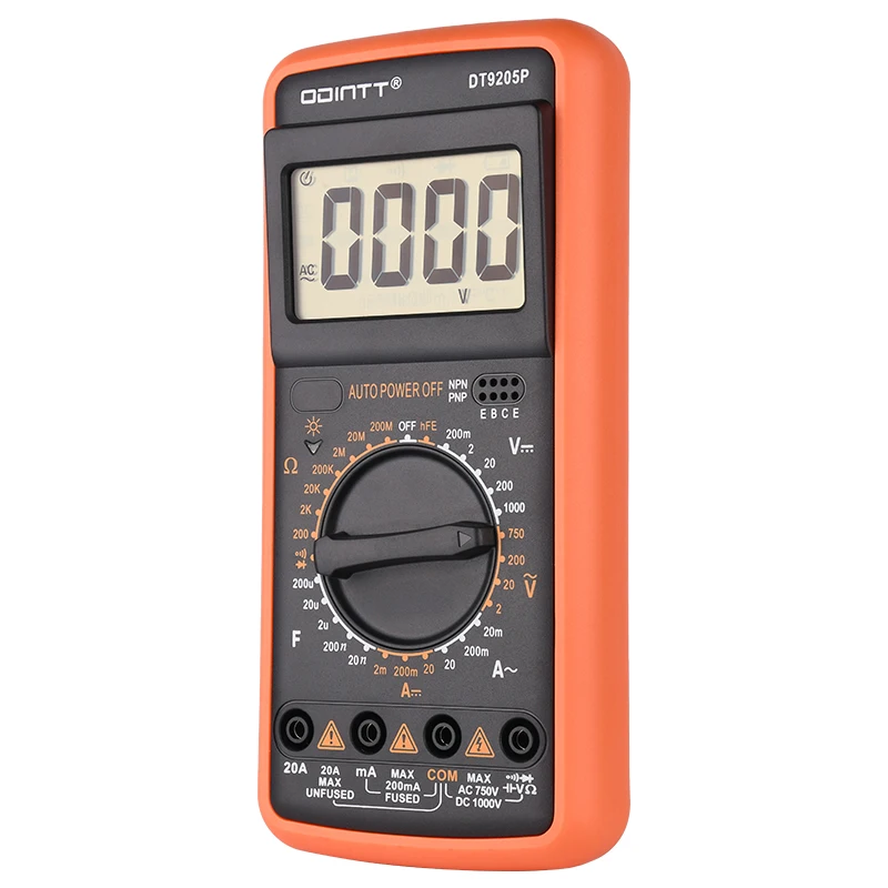 DT9205P Professional Digital Multimeter Manual Range 1000V 10A AC DC Voltage Meter hFE Ohm Capacitance Continuity Diode Tester
DT9205P Professional Digital Multimeter Manual Range 1000V 10A AC DC Voltage Meter hFE Ohm Capacitance Continuity Diode Tester
