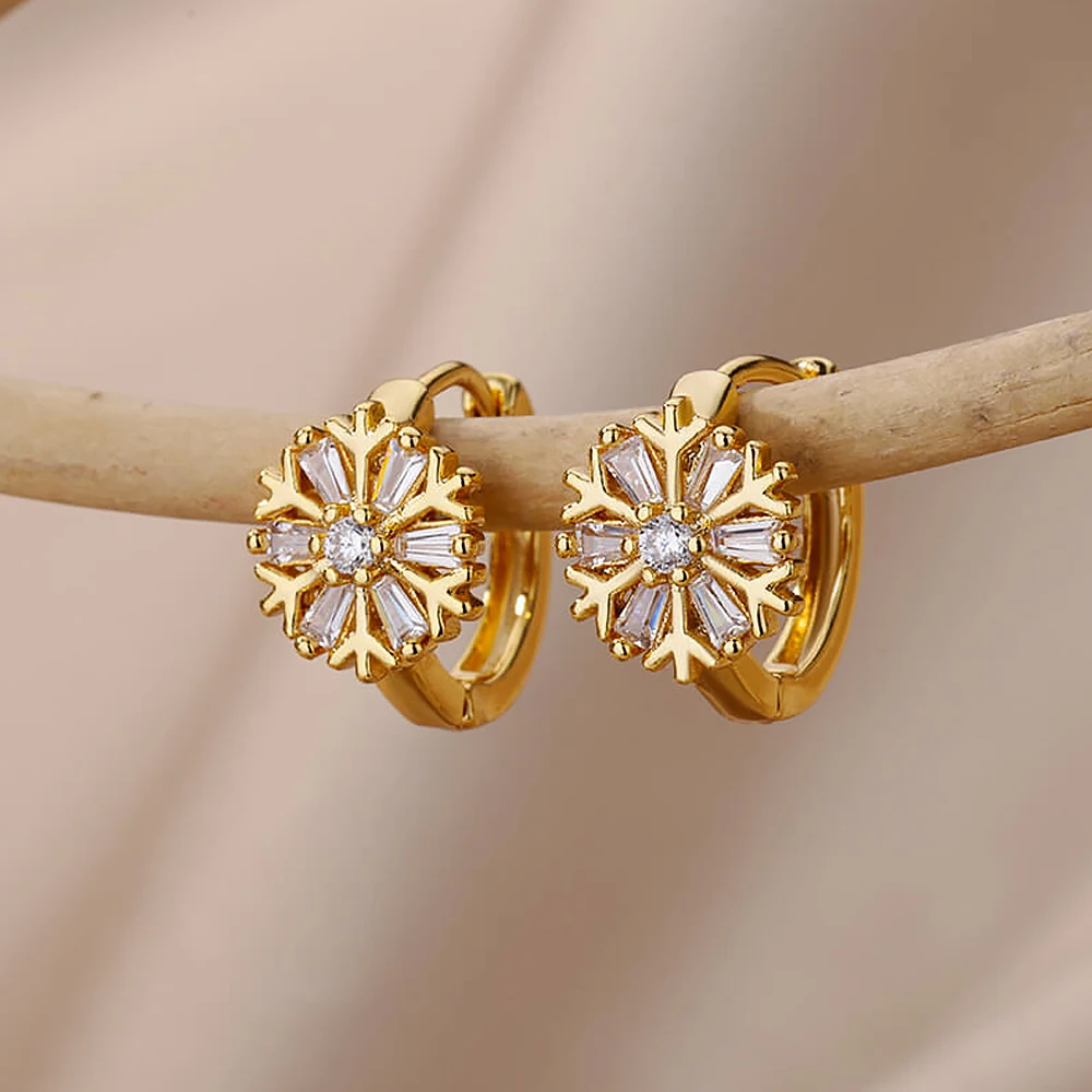 Zircon Snowflake Earrings For Women Gold Plated Stainless Steel Flower Geometric Hoop Earring Aesthetic Luxury Wedding Jewerly
Zircon Snowflake Earrings For Women Gold Plated Stainless Steel Flower Geometric Hoop Earring Aesthetic Luxury Wedding Jewerly