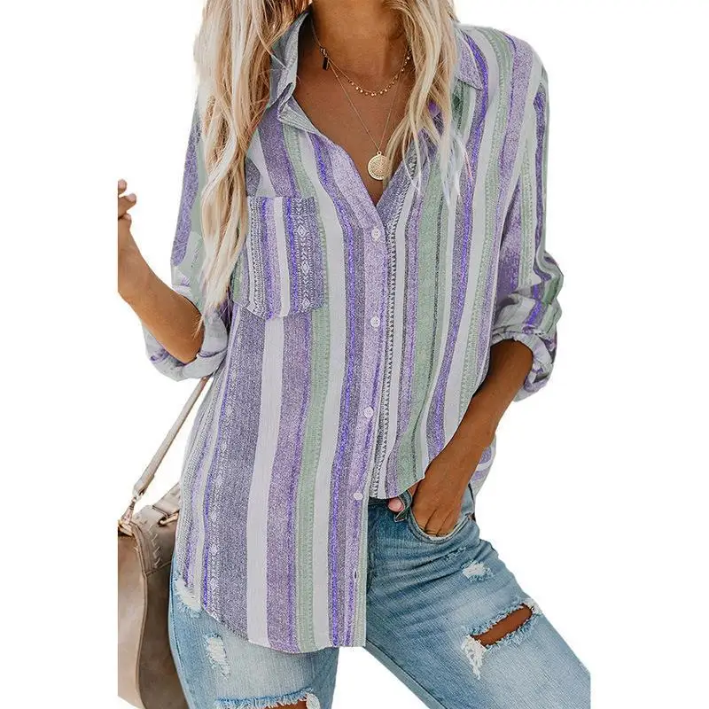 Striped Shirt Women Vintage Long Sleeve Blouse Lapel V Neck Button Up Blouses Female Spring Casual Loose Oversized Shirts Tops
Striped Shirt Women Vintage Long Sleeve Blouse Lapel V Neck Button Up Blouses Female Spring Casual Loose Oversized Shirts Tops