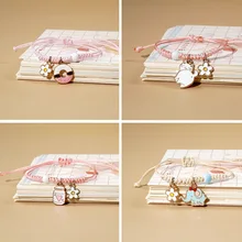 Cute Animal Flower Pendant Woven Bracelet Handmade Adjustable Lucky Knots Bracelet For Women Girl Kids Friendship Jewelry Gift